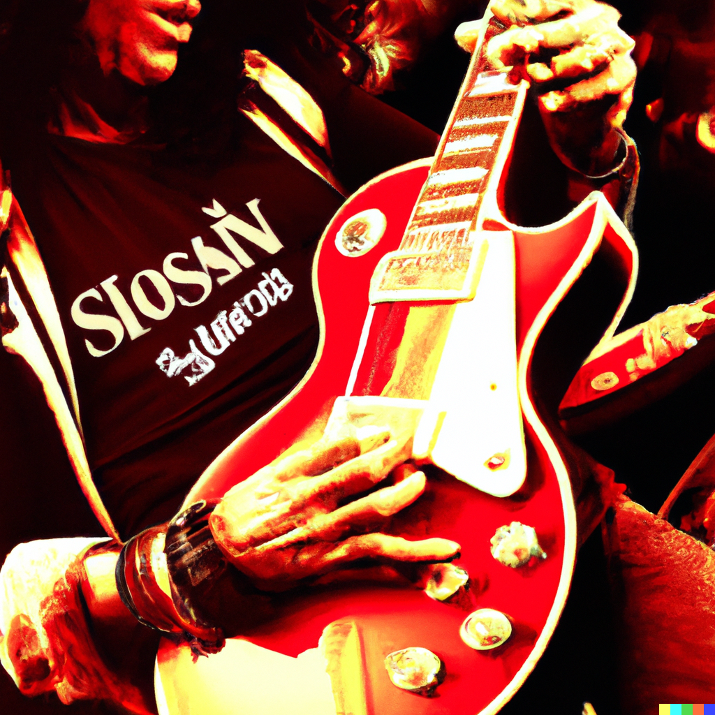 DALL·E 2023 05 30 14.07.12 A Rolling Stone magazine style image of Slash playing a Gibson Les Paul guitar. Include OwningaGibson.com